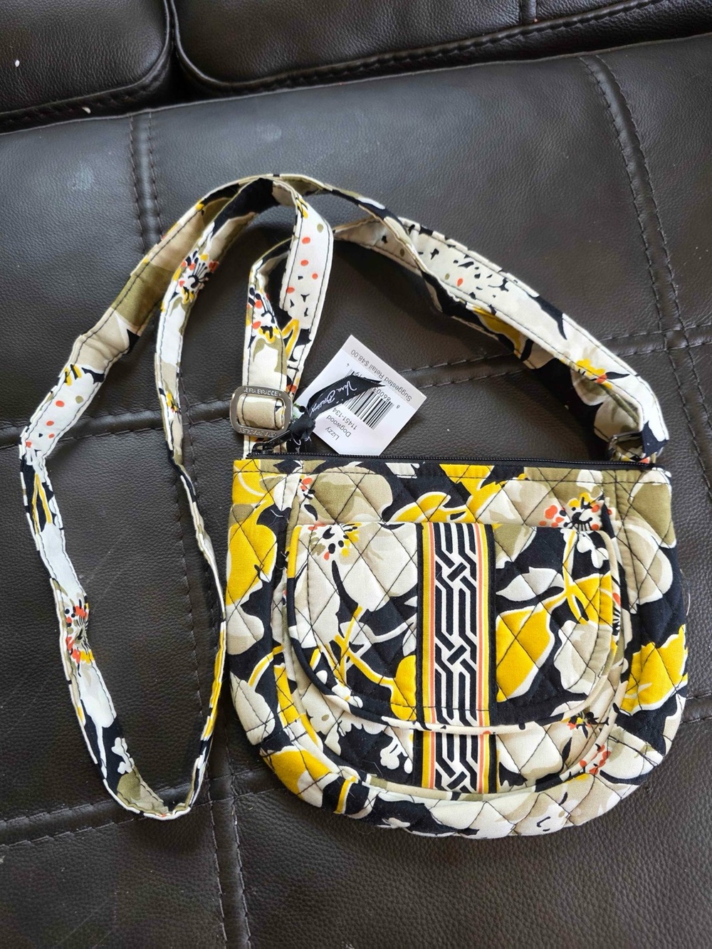 Vera Bradley Quilted Floral Crossbody in Yellow, Black and Cream